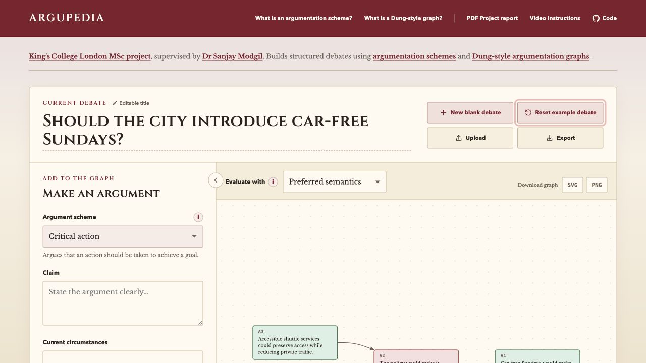 Argupedia interface for constructing arguments beside an interactive debate graph