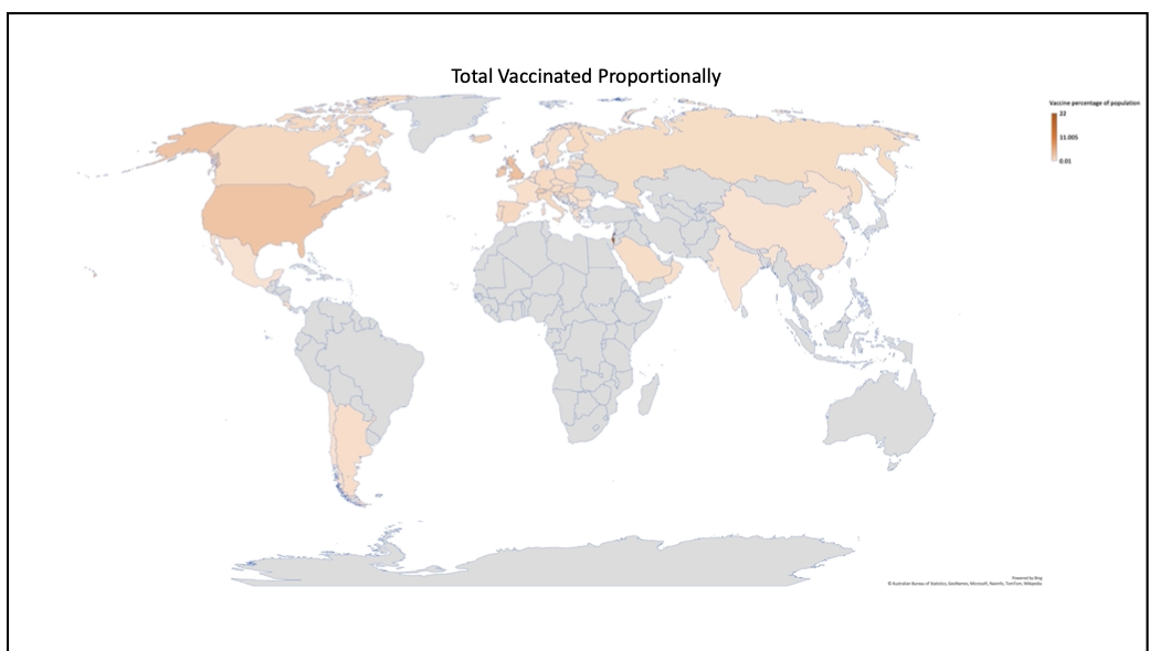 Early choropleth wireframes comparing total vaccinations and people vaccinated proportionally