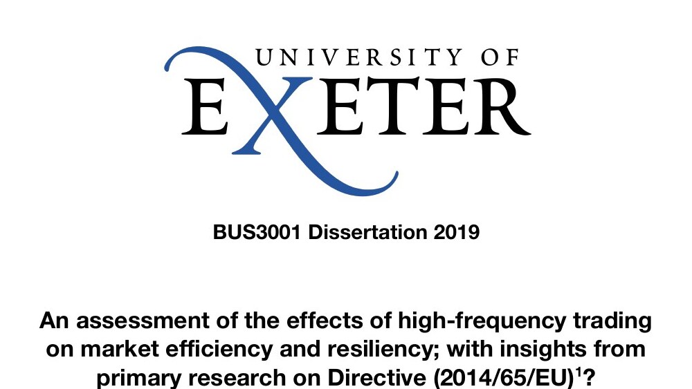 Title page of the undergraduate dissertation on high-frequency trading