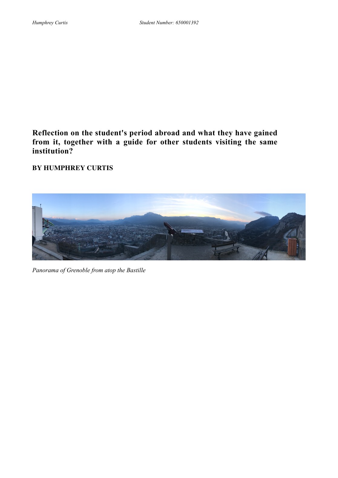 Cover of the Sciences Po Grenoble year-abroad reflective essay