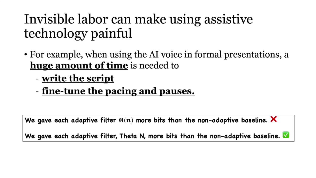Presentation slide comparing written mathematical notation with a version adapted for synthetic speech